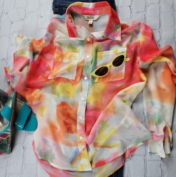 Decree Tops - DECREE water color tie-dye blouse
